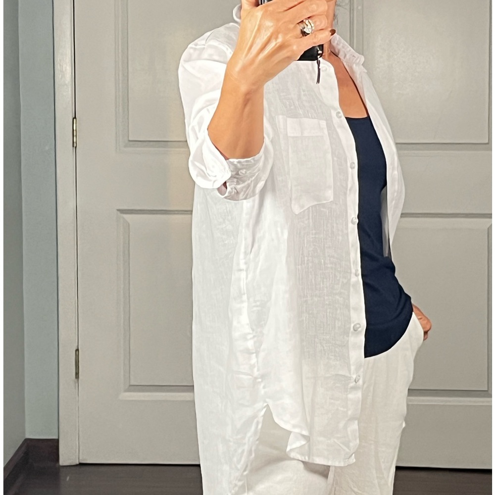 H&M 100% linen white essential Button Down Shirt size S - Picture 4 of 10